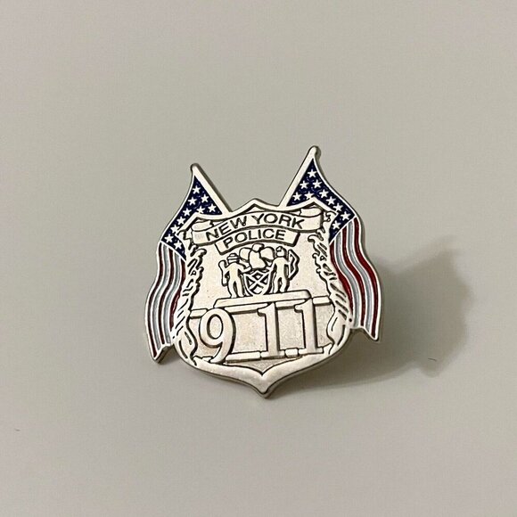 NYPD Officer 911 Hat Lapel Pin with Flag New York City Police Department Pin - Picture 7 of 8